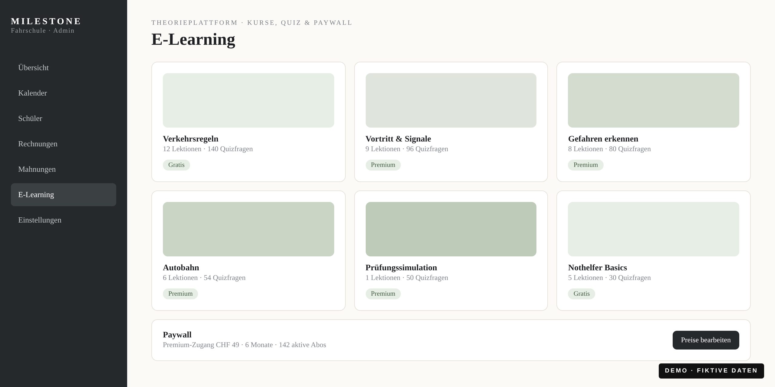 E-learning platform with paywall – illustrative demo with fictional data