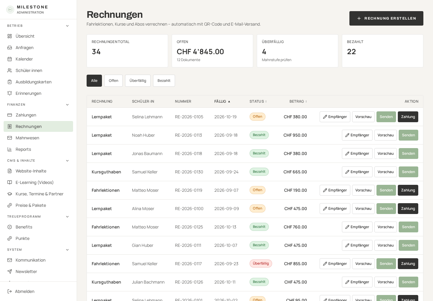 Automated billing – real admin panel with fictional demo data