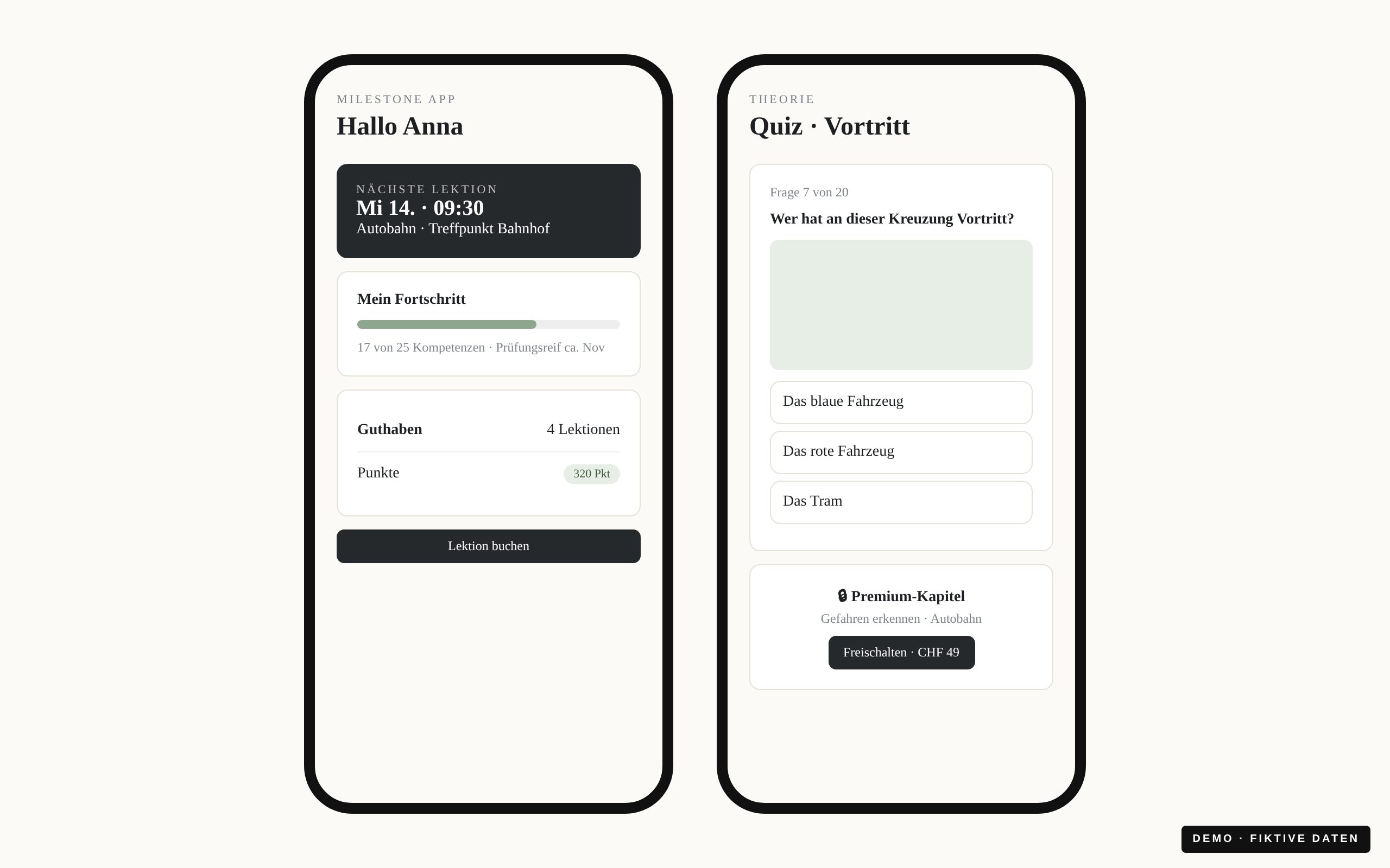 App for students – illustrative demo with fictional data