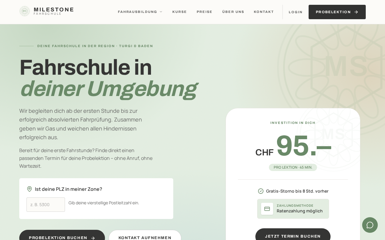 Fahrschule Milestone platform homepage
